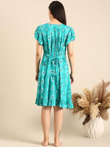 Image of Rupa Jon Aishwarya Women Short Printed Nighty in Premium Cotton Blend Fabric, Midi Length, Night Dress, Three-Fourth Length for Comfortable Everyday Wear