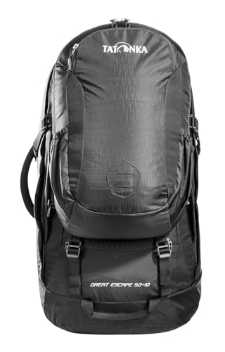 Tatonka Great Escape 50+10 - Reiserucksack mit großer Kofferöffnung, extra Rucksack (10l) und abdeckbarem Tragesystem - 60 Liter - 64 x 30 x 18 cm - Black
