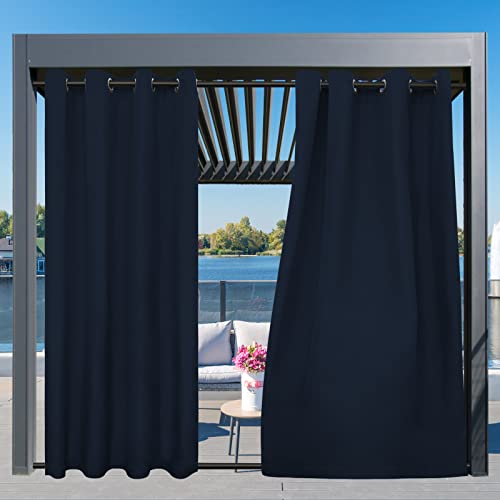 Image of Easy-Going Outdoor Curtains for Patio 1 Panel, 54x96 inch, Navy | Waterproof, Windproof, Weatherproof Privacy Outdoor Curtains for Cabanas Porches and Pergolas, Grommet Top and Tab Bottom