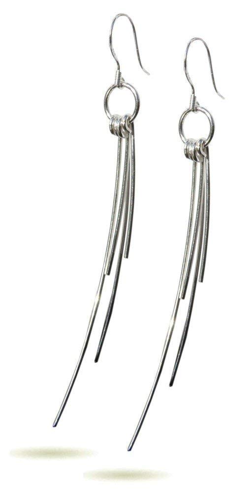 Handmade For Women 925 Sterling Silver Wire Drops Long Dangle Earrings - Gift Wrapped Jewellery by Lesley H Phillips