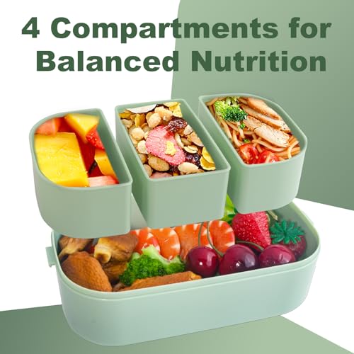 Bentomoment Large Bento Box(50Oz)With Handle For Adult/Kids/Women,Stackable Lunch Bento Box With 4 Compartments thumb #5
