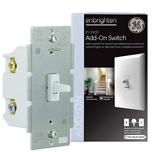 GE Add-On Toggle Style Switch only for GE Z-Wave, GE ZigBee and GE Bluetooth Wireless Smart Lighting Controls, White, NOT A STANDALONE SWITCH, 12728, Works with Alexa