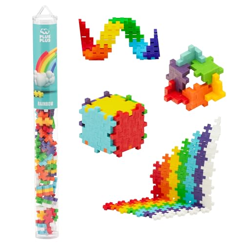 PLUS PLUS 70 Piece Interlocking Building Blocks for Kids, Open Ended Connecting Toys, Stem Bin Classroom Mini Manipulatives - Rainbow Mix Play Tube