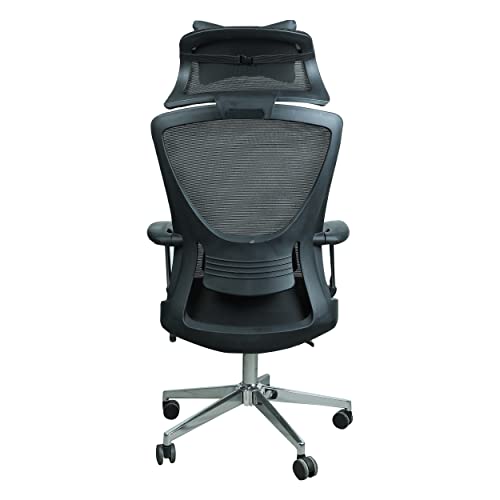 Image of Lakdi The Furniture Co High Back Office Chair with Head Rest and Back Adjustable Lumbar Support Study Mesh Chair for Office Work from Home with Foot Leg Rest Chair & Metal Leg Base with Chrome