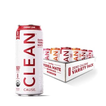 AMAZON - CLEAN Cause Zero Calorie Zero Sugar Yerba Mate Variety Pack, Organic Energy Drink Alternative (16oz cans, 12-Pack Case) Zero sugar, Keto Friendly, 160mg Caffeine, Better Alternative to Energy Drinks