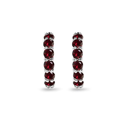 B. Brilliant Sterling Silver Small Round Huggie 18Mm Synthetic Ruby Hoop Earrings For Women thumb #4