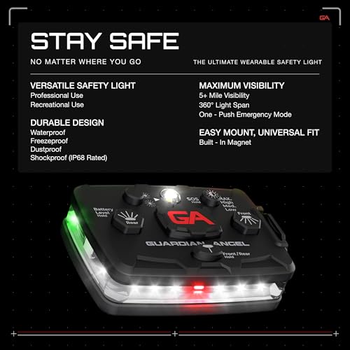 Image of Guardian Angel Elite Series Safety Light (White Front & Green /Yellow Rear) - Rechargeable, Magnetic, Wearable & Mountable LED Flashlight for Construction, Roadside, Towing, Security & Industrial PPE