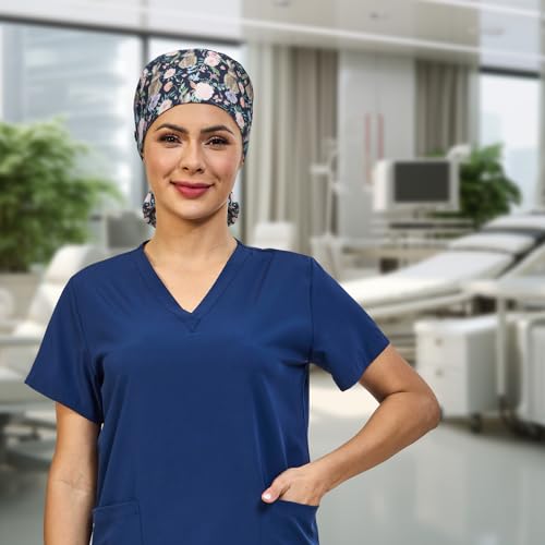 Image of QBA Adjustable Working Cap with Button, Satin-Lined Hat, Cotton Working Hat Sweatband, Elastic Tie Back Hats Unisex