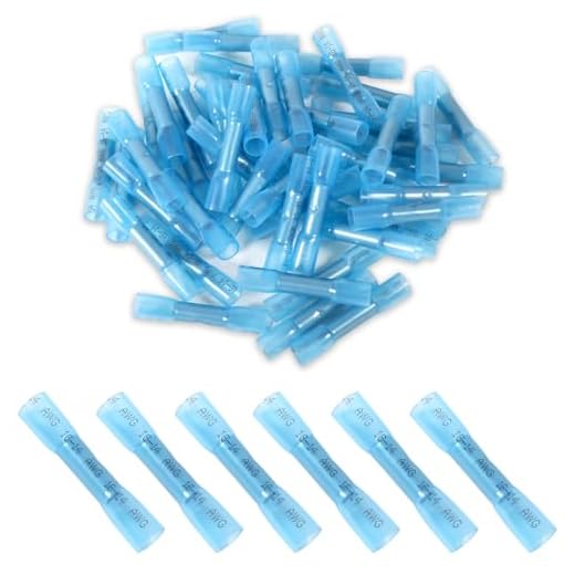 50pcs 26-24 AWG Heat Shrink Butt Connectors, Waterproof Crimp Wire Connections Butt Splices for Boat Truck Wiring (16-14 AWG)