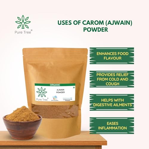 Image of Pure Tree Certified Organic Ajwain Powder | Carom Seed Powder | Ajavain | Omam Powder Gluten-Free | Vamu Seeds | Ajowan | Ayamodakam Seeds Rich In Antioxidants, 200 gram