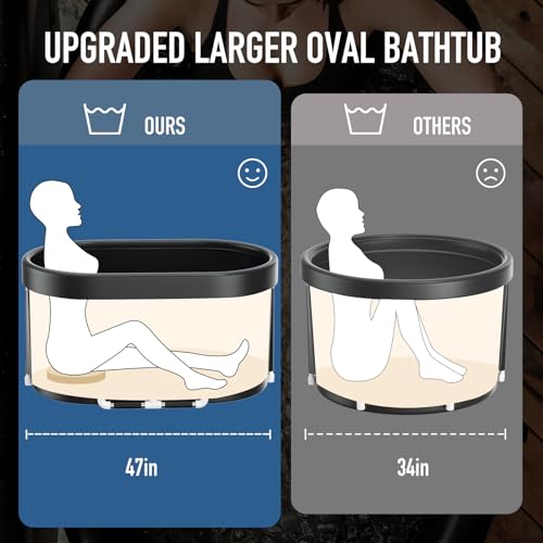 Upgraded XL 129 Gal Oval Ice Bath Tub with Cover, Portable Cold Plunge Tub for Athletes Cold Water Therapy and Recovery - Ice Baths for Home Gyms Indoor use