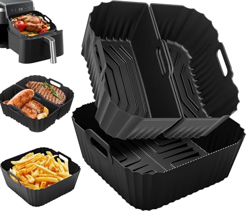 Molde Silicona Freidora de Aire 19-23cm Para Cosori 4,7L/5,5L/6L/6,4L, Cecotec 5L/5,5L/6L, Aigostar 6,5L/7L, Reutilizable Cuadrado Airfryer Accessoire para Freidora sin Aceite, Microondas, Horno