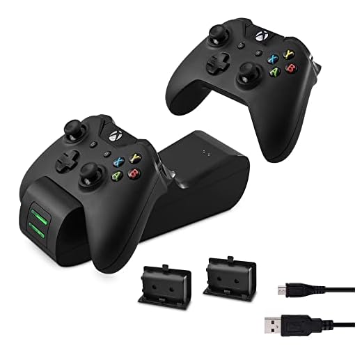 kwmobile dockningsstation kompatibel med Xbox One / One S-controller - med batterier kompatibla med Microsoft X-Box One gamepad och LED-statusindikator - dual docking laddstation