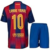 Hawkara #10 Yamal 25/26 Kinder Trikot mit Kurz Fußball Trikot Set Jugendgrößen (Rot/Blau,140)