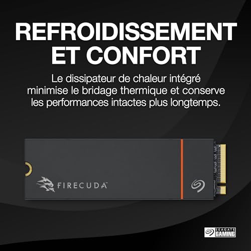 Seagate FireCuda 530R NVMe SSD 4To, pour PS5/PC, M.2 PCIe Gen4 ×4 NVMe 1.4, 7.300 MB/s, 3D-TLC-NAND, 640 TBW, Dissipateur De Chaleur, Services Rescue (ZP4000GM3A073)