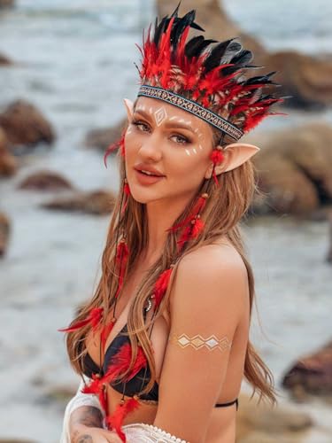 Gortin Indian Headdress Feather Headbands Native American Costume Headband Bohemian Hippie Headpiece Gypsy Feather Hair Accessory For Women And Men thumb #2