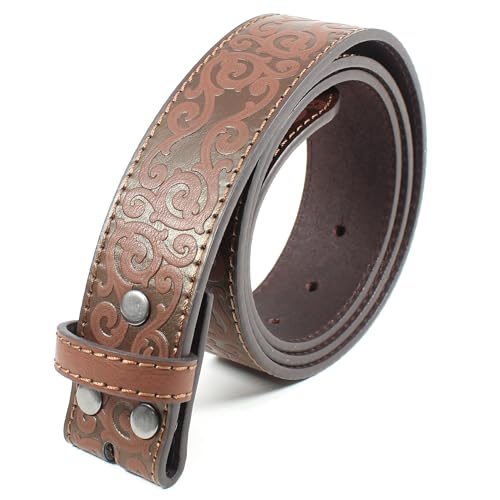 Classic Western Scroll Leather Belt Strap Without Buckle 1.5" Wide with Snaps - Vintage Cowboy Cowgirl Style2
