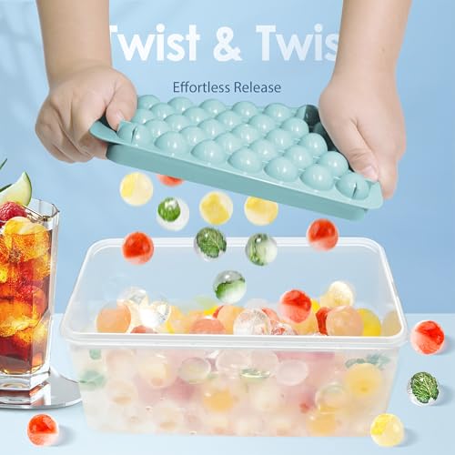 image for WIBIMEN Ice Cube Tray with Lid and Bin - Round Ice Trays for Freezer w