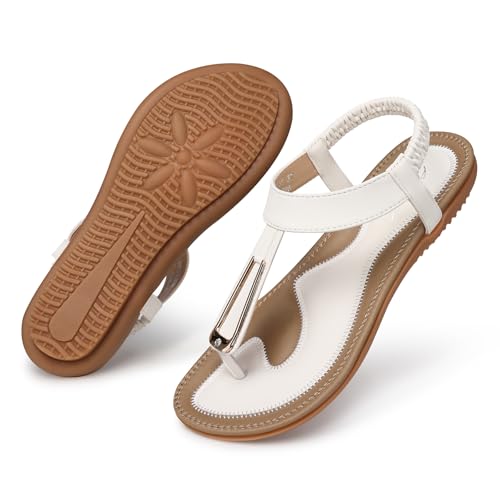 Image of SHIBEVER Womens Sandals Summer Flat: Dressy Casual T-Strap Flip Flop Thong Flats Sandals - Comfortable Walking