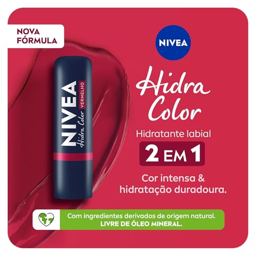 NIVEA Hidratante Labial Hidra Color 2 em 1 Vermelho 4,8g