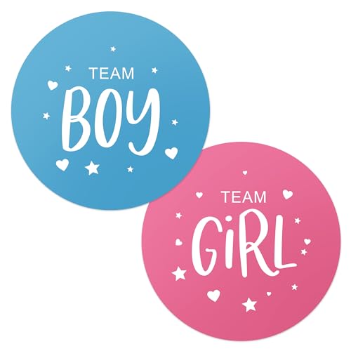 Gender Reveal Party Stickers, Team Boy or Team Girl, Pink and Blue, 100 Count