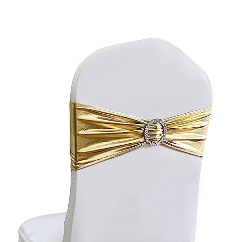 iEventStar Stretch Chair Bow Bows With Buckle Slider Wedding Chairs Decorations Chair Sashes (metallic gold, 50)