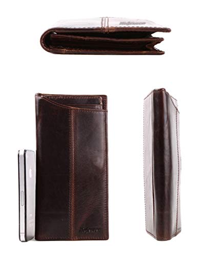 Mens Genuine Leather Bifold Wallet Organizer Checkbook Card Case Long (Brown)3