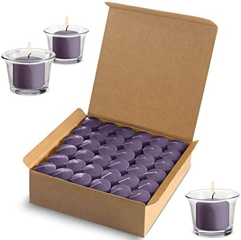 Luxurious Lavender Scented Candles - Bulk Set of 72 Scented Votive Candles - Purple Color - 8 Hour Extended Burn Time (Glass Holders not Included)