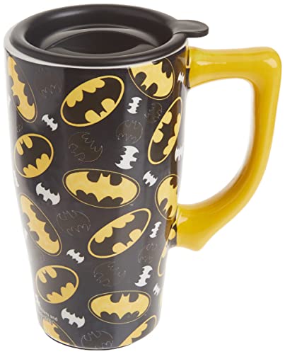 Image of Spoontiques - Ceramic Travel Mugs - Batman Logo Cup - Hot or Cold Beverages - Gift for Coffee Lovers