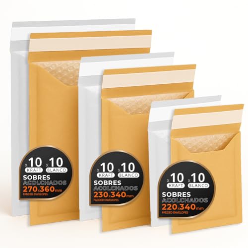 Buste Imbottite Per Spedizioni, Multiformato (3 Misure), Kraft E Bianco Chiusura Autoadesiva Buste Carta Con Interno Pluriball, Ideali Per Spedizioni 