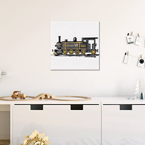 Penghui Watercolor Train Art Canvas Wall Art Transportation Steam Locomotive Painting Print Vehicles Canvas Framed Artwork Nursery Wall Decor For Home Bedroom Kids Playroom 12X12 Inch thumb #3