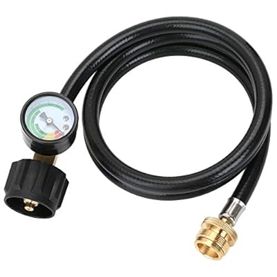 STYDDI 1lb to 20lb Propane Adapter Hose with Gauge, 4FT Propane Hose Converter Kit 1 lb to 20 lb for Weber Q Grill, Coleman Camp Stove, Blackstone Griddle, Buddy Heater and More Portable Appliances