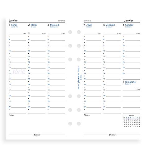 FILOFAX - 1 Recharge Pour Organiseur - Année 2021 - Format 17,1 x 9,5 cm - 1 Semaine sur 2 Pages - Langue Français - Grille Verticale