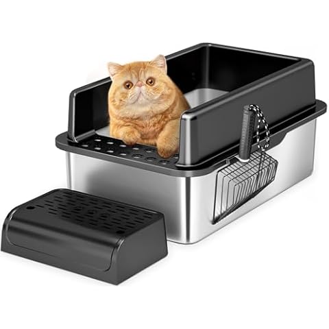 Enclosed Stainless Steel Cat Litter Box with Lid, Metal Litter Box for Big Cats, High Sided Litter Box Extra Large Easy to Clean, Never Absorbs Odors, Anti-Urine Leakage(Black, 24 * 16 * 12IN) Cover