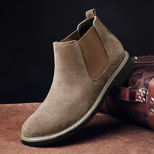 Men's Suede Chelsea Boots Fashion Round Toe Chunky Heel Non-Slip Business Ankle Boots Retro Slip-On Short Boots2