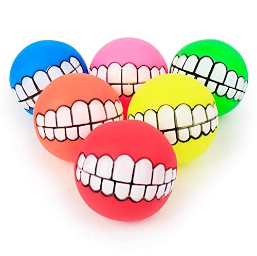 ALLOMN Funny Pet Teeth Pattern Balls Chew Sound Balls Squeaky Sound Playing Toys, Color Random (4 Pack)