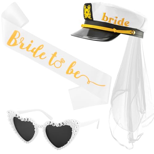Chanaco Bride Captain Hat with Veil Bride to Be Sash and Sunglasses Bachelorette Party Favors Decorations Beach Wedding Accessories Bridal Shower Sashes Engagement Gifts