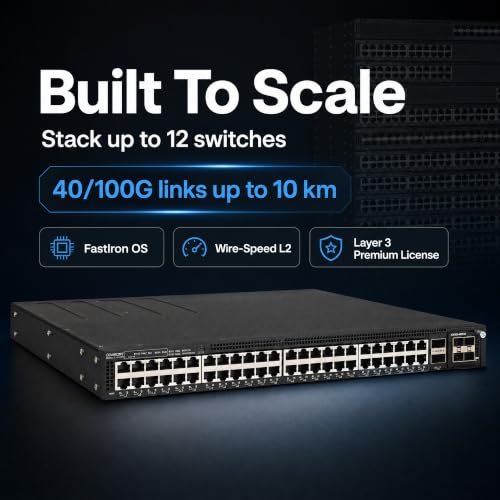 Image of Ruckus ICX7550-48ZP-E2-R3 Managed Switch, 36x 2.5G Multigigabit PoE++ + 12x 1 /2.5 /5 /10G Multigigabit PoE++, 2x 40 /100GbE QSFP+ + Modular Expansion Slot Uplinks - ICX7550-48ZP-E2-R3