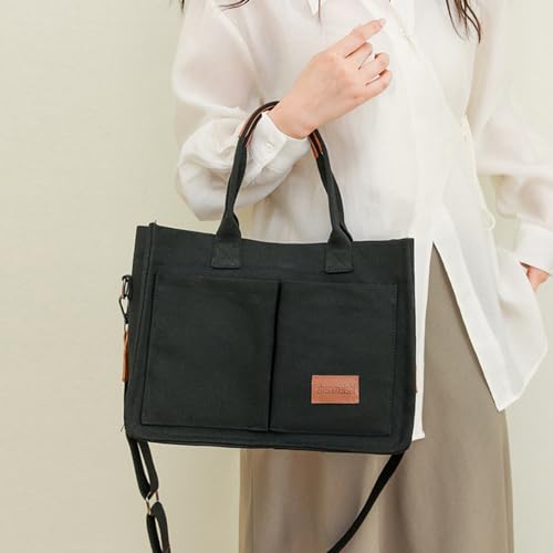 Image of Cherry Tote Bag for Women Canvas Patched Purse Cute Shoulder Bag Multi-Pocket Satchel Handbag for work travel