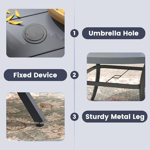 Image of VICLLAX 63 inch Round Patio Table, Outdoor Dining Table for 8-10 with Umbrella Hole for Garden Lawn Deck Backyard, Dark Grey