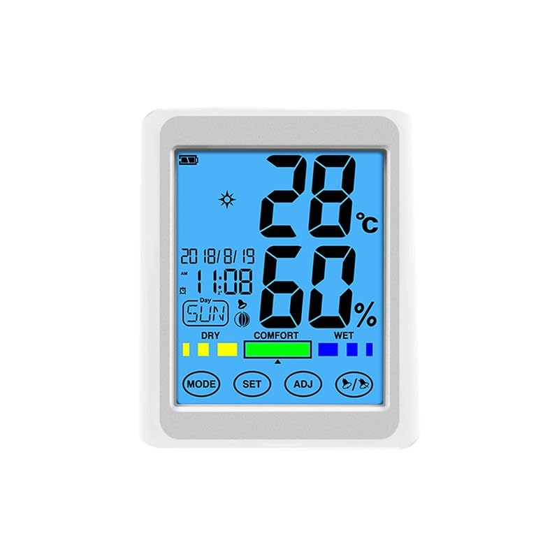 Home Temperature Humidity Meter Digital Display Touchscreen Indoor Use with Time Function