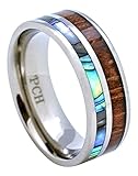 Titanium Hawaiian Koa Wood and Abalone Inlay Wedding Ring Comfort Fit 8mm Band