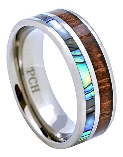 Titanium Hawaiian Koa Wood Abalone Inlay Wedding Ring or Gift 8mm Band