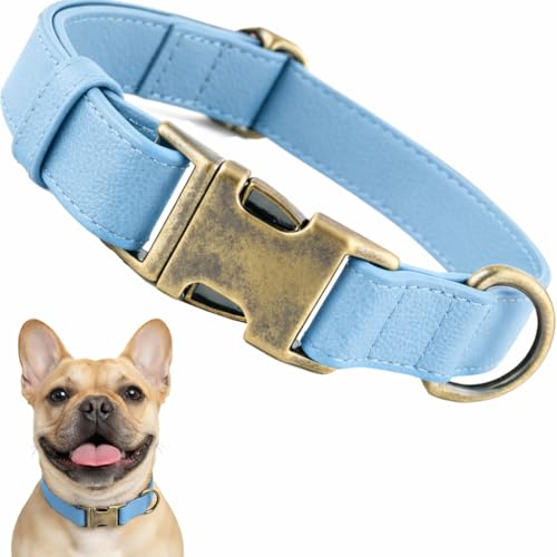 Image of B&F Dog Collar for Small Dogs Silicone Leather Dog Collars Soft Flexible Waterproof Odor-Proof Durable Thick Classic Adjustable Pet Puppy Collar (Blue, Small (11-15.5 inch Neck))