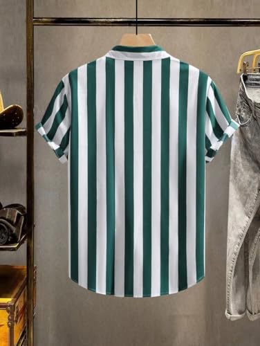 Image of Men's Striped Slim Fit Half Sleeves Stratchable Printed Shirt