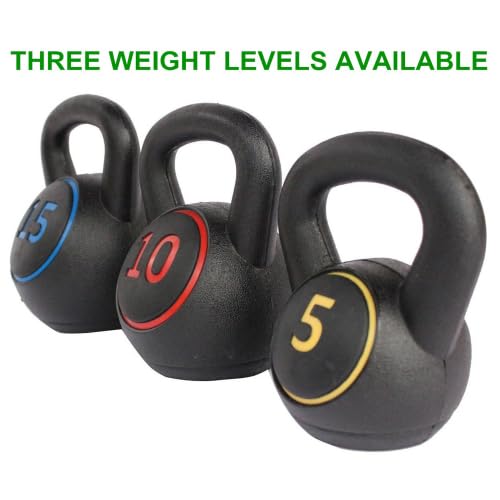 Set di 3 kettlebell da 2,27 kg, 4,54 kg, 6,8 kg, impugnatura in vinile antiscivolo e fondo gommato, non danneggia il pavimento e silenzioso, per palestra a casa e allenamento della forza, nero
