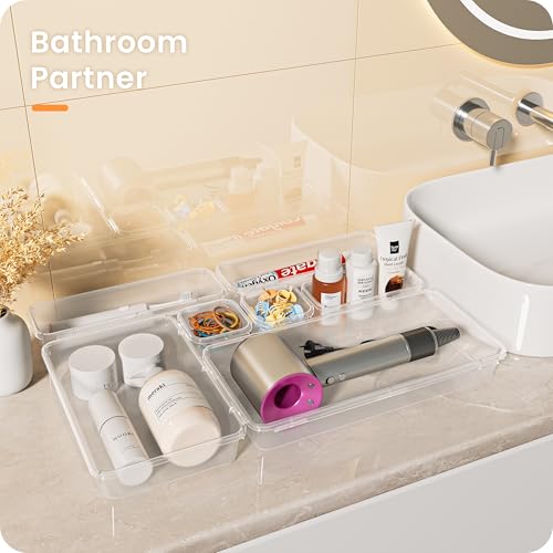Image of A-LuGei 【46PCS & 5Sizes Clear Drawer Organizer,【Hold 277 Items】 Makeup Organizer, Bathroom Organizers and Storage, Organization and Storage, Organizer Bins for Office Vanity Kitchen Tool Trays