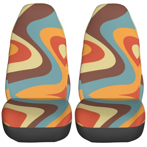 Foruidea Retro Groovy Car Seat Covers Universal 2 Pcs Auto Front Seat Cover Fit Most Cars,SUV,Sedan,Trucks