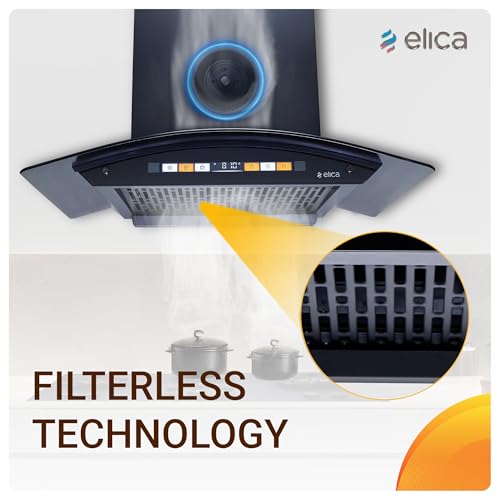 Image of Elica 75cm 1600 m3 /hr Filterless Autoclean Curved Glass Kitchen Chimney|15 Yrs Motor & 5 Years Comprehensive Warranty|Black | Orange Touch Control Panel+Motion Sensor| WD HS ORG FL 750 HAC LTW MS NERO