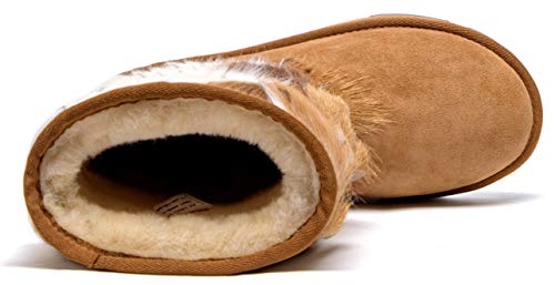 AUMU Daily Shoes Women's Warmer Boots Sheepskin Fur Round Toe Ankle Winter Bootie Chestnut Size 11